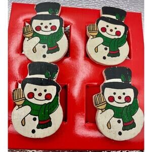 Vintage Christmas Snowman Napkin Ring Holders Handmade & Painted Wood